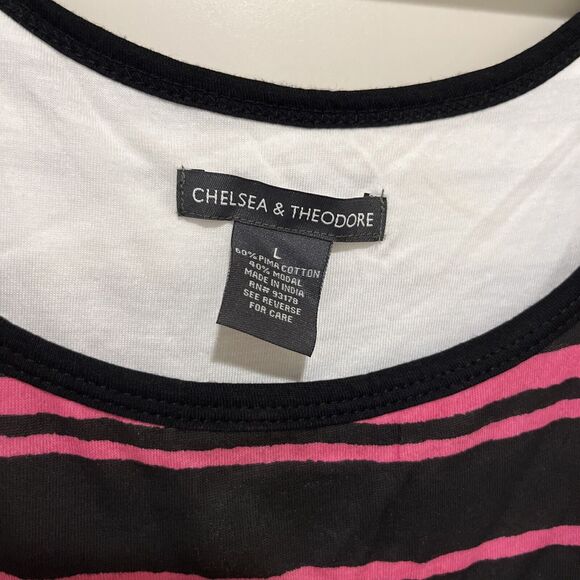 Chelsea & Theodore maxi tank dress Pink Black Stripe Pima Cotton Modal L - Picture 4 of 7